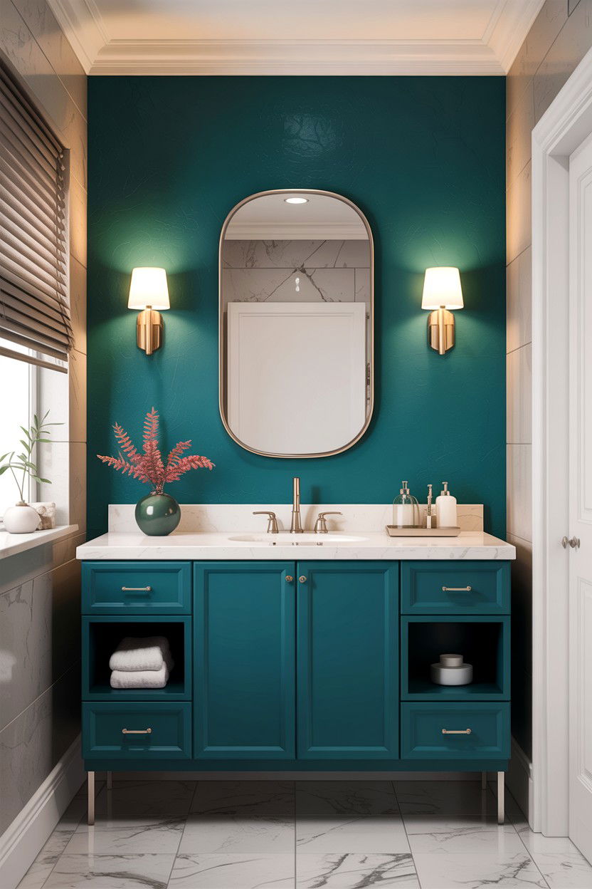 Teal Accent Wall - 30 teal bathroom decor ideas