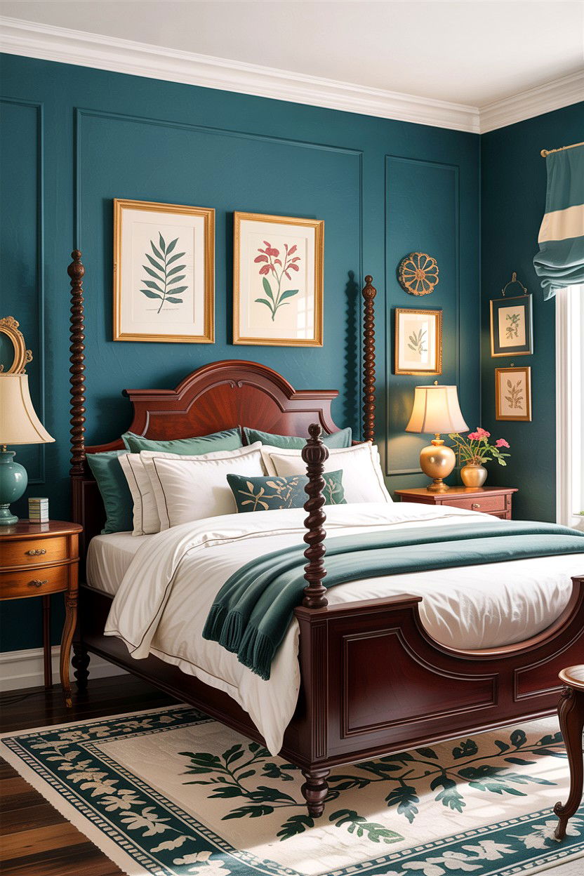 Teal Accent Wall - 30 traditional teal bedroom ideas