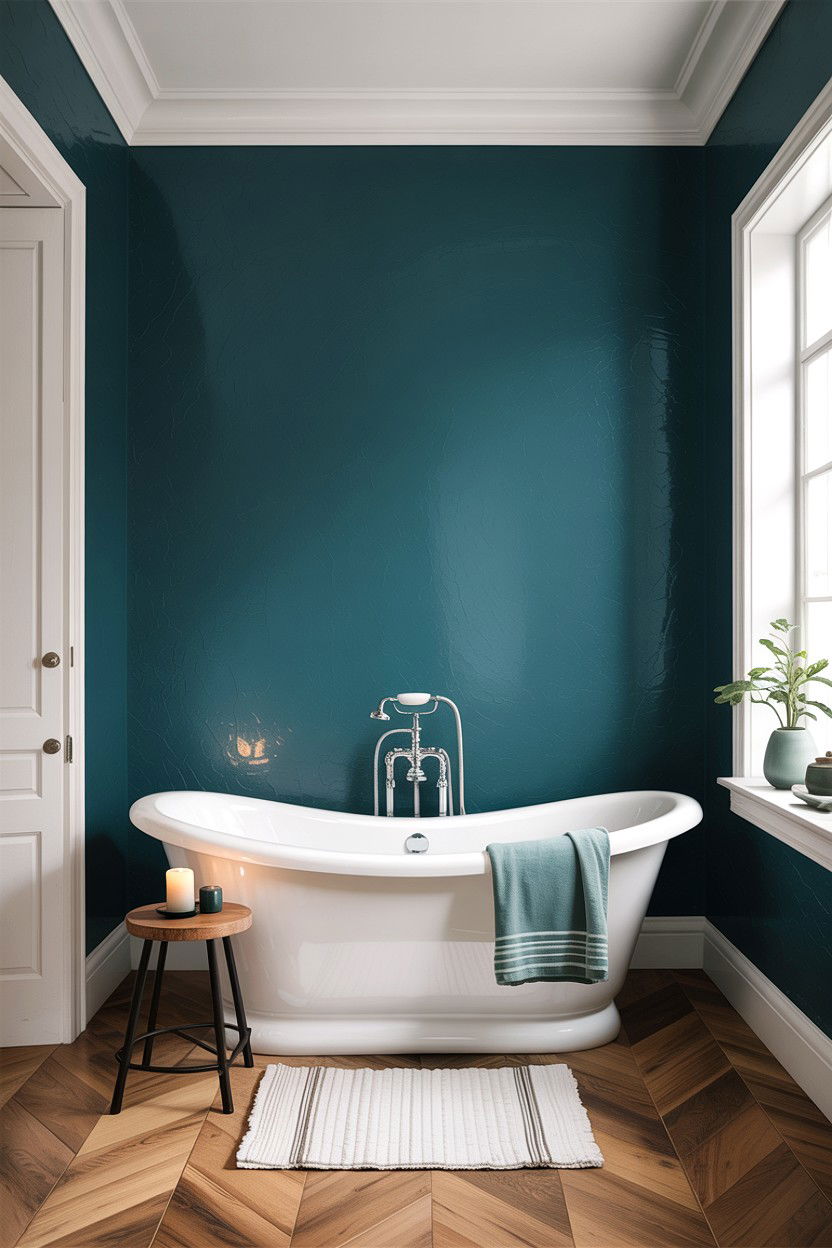 Teal Accent Wall White Tub - 30 teal and white bathroom ideas