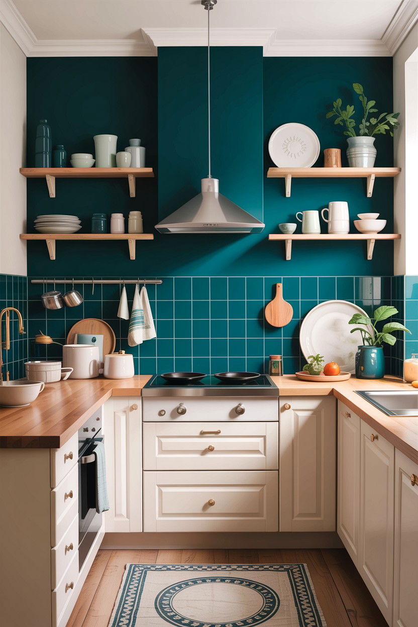 Teal Accent Wall - 30 teal kitchen decor ideas