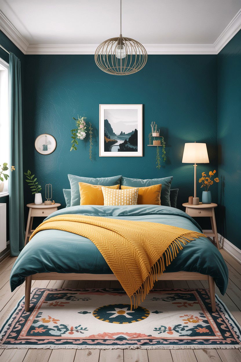 Teal And Mustard Scandinavian Bedroom - 30 scandinavian teal bedroom ideas