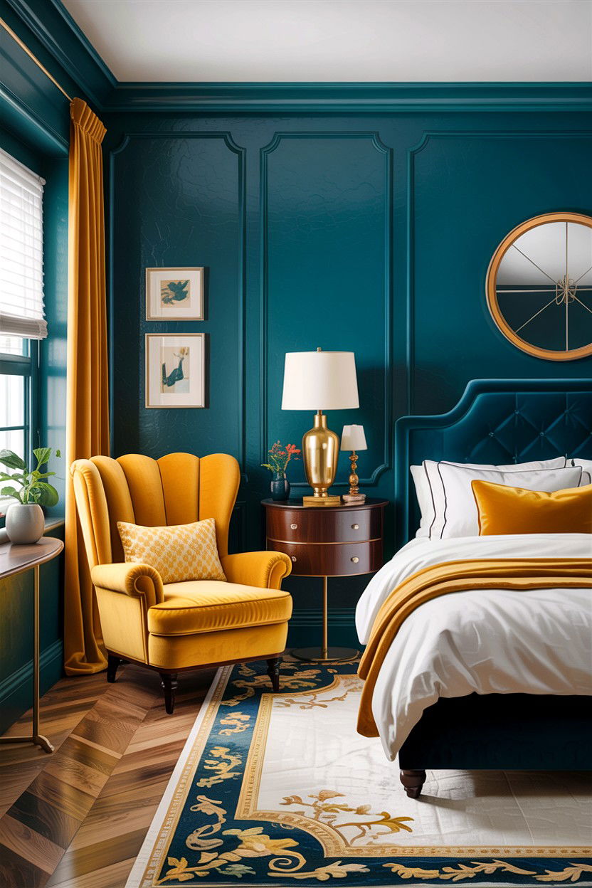 Teal And Mustard Yellow Accents - 30 traditional teal bedroom ideas