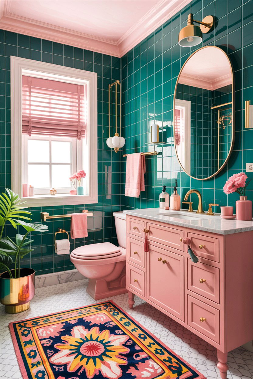 Teal And Pink Eclectic Bathroom - 30 teal bathroom design ideas