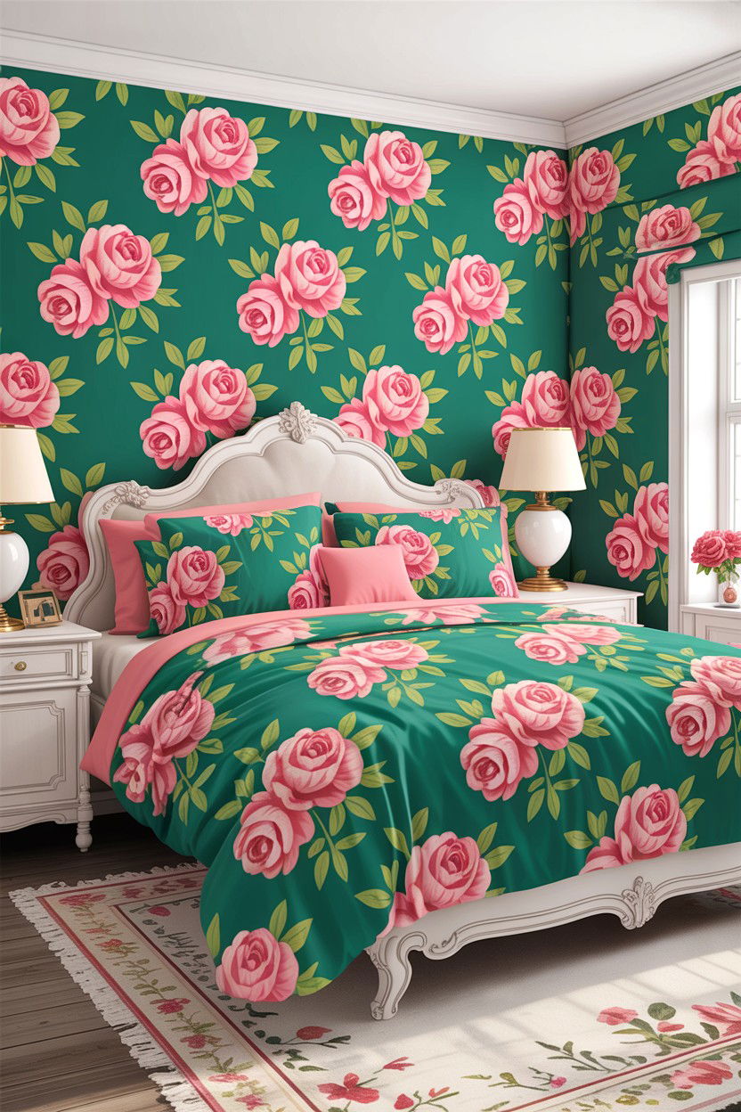 Teal And Pink Floral Pattern - 30 traditional teal bedroom ideas