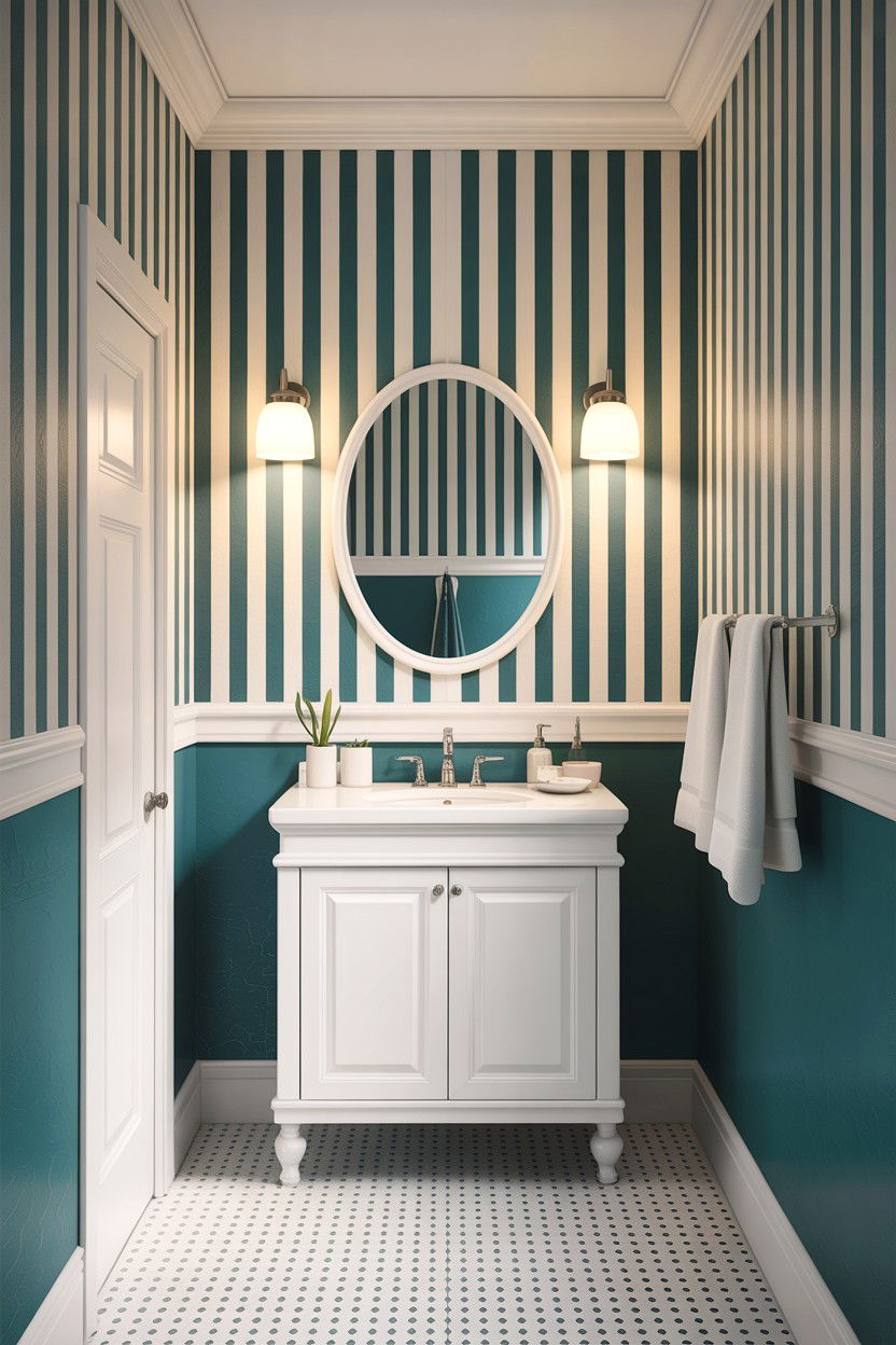 Teal And White Striped Bathroom Wall - 30 teal and white bathroom ideas