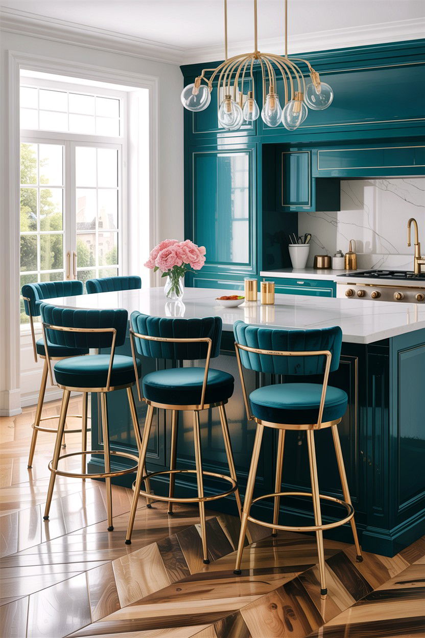 Teal Bar Stools - 30 teal kitchen decor ideas