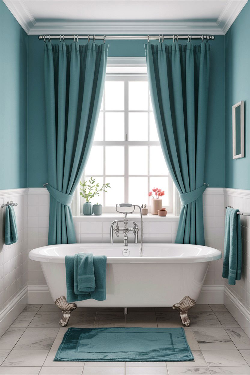 Teal Bathroom Curtains White Window - 30 teal and white bathroom ideas