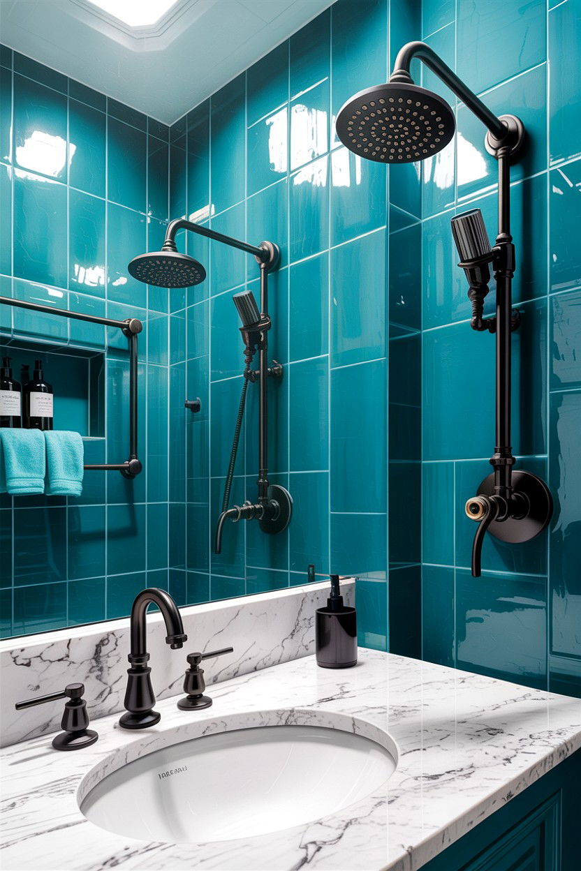 Teal Black Hardware - 30 teal bathroom decor ideas