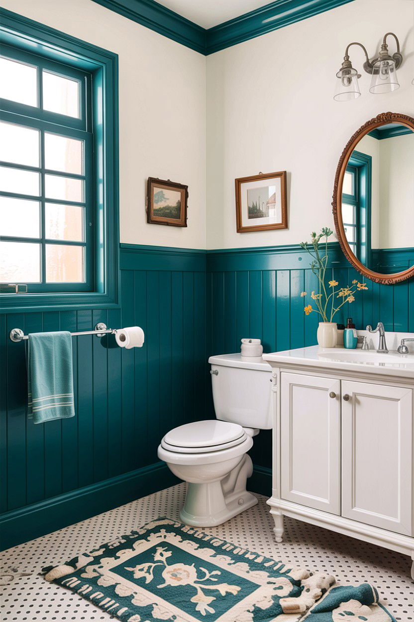 Teal Board And Batten White Wall - 30 teal and white bathroom ideas