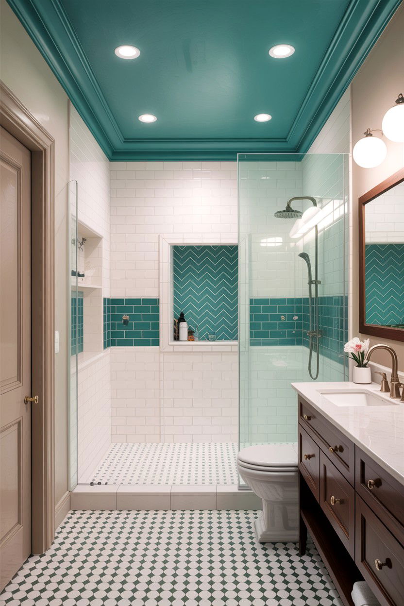 Teal Ceiling Accent Bathroom - 30 teal bathroom design ideas