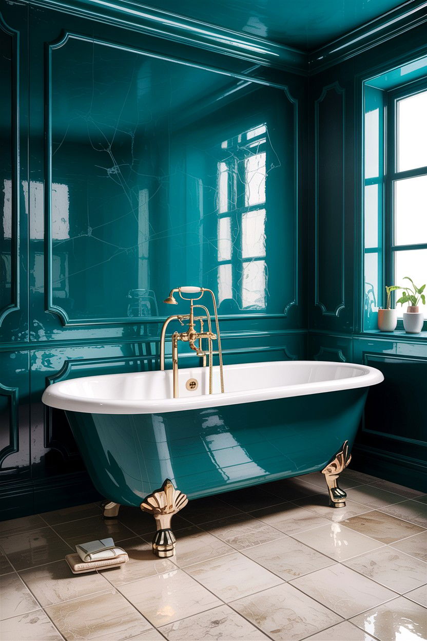 Teal Clawfoot Tub - 30 teal bathroom decor ideas