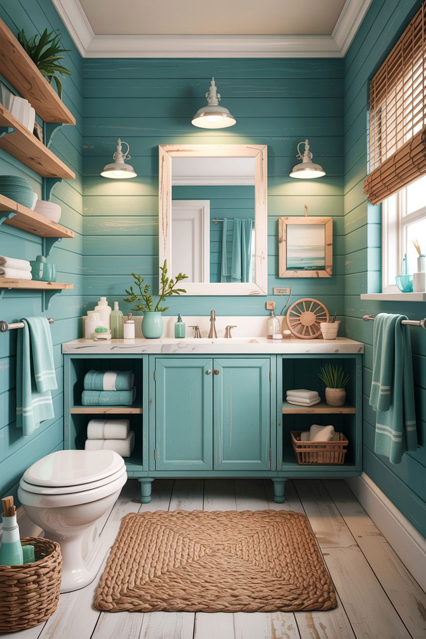 Teal Coastal Bathroom - 30 teal bathroom decor ideas