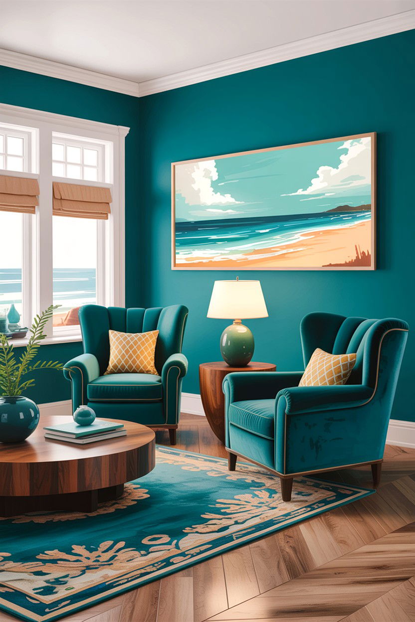 Teal Coastal Living Room - 30 beach house living room ideas
