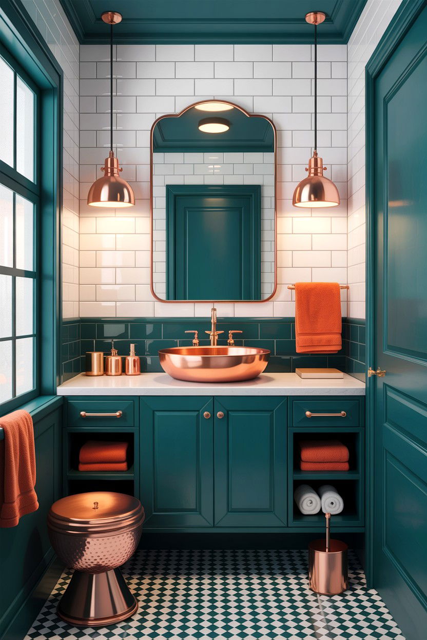 Teal Copper Accents - 30 teal bathroom decor ideas