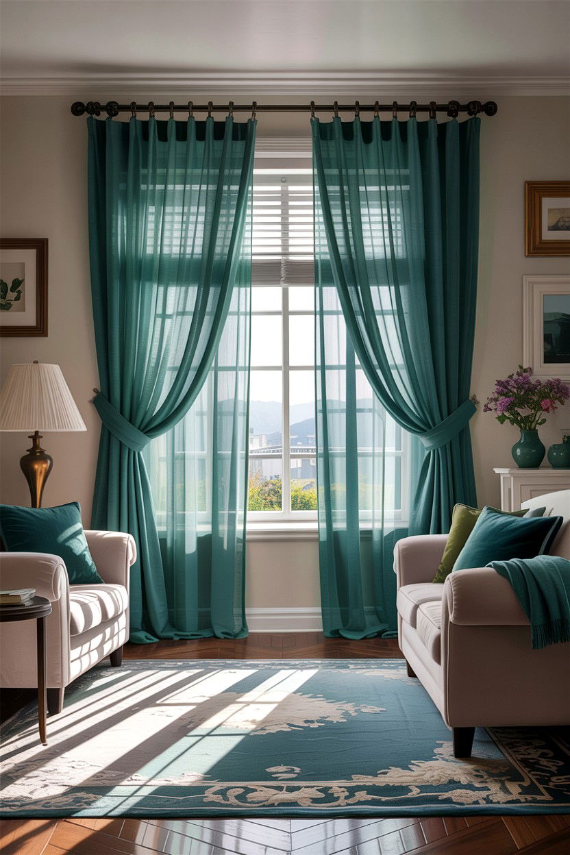 Teal Curtains And Drapes - 30 teal living room decor ideas