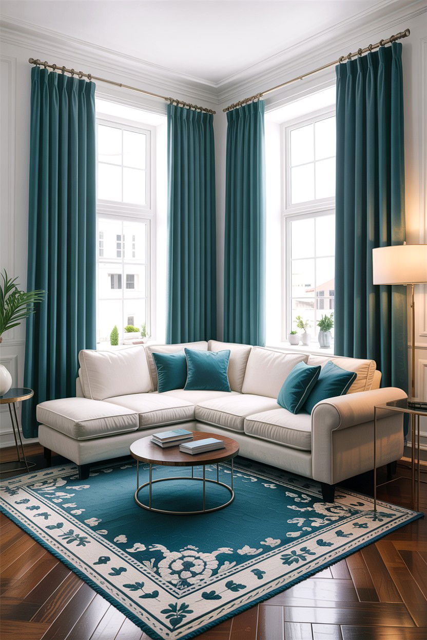 Teal Curtains White Living Room - 30 teal and white living room ideas