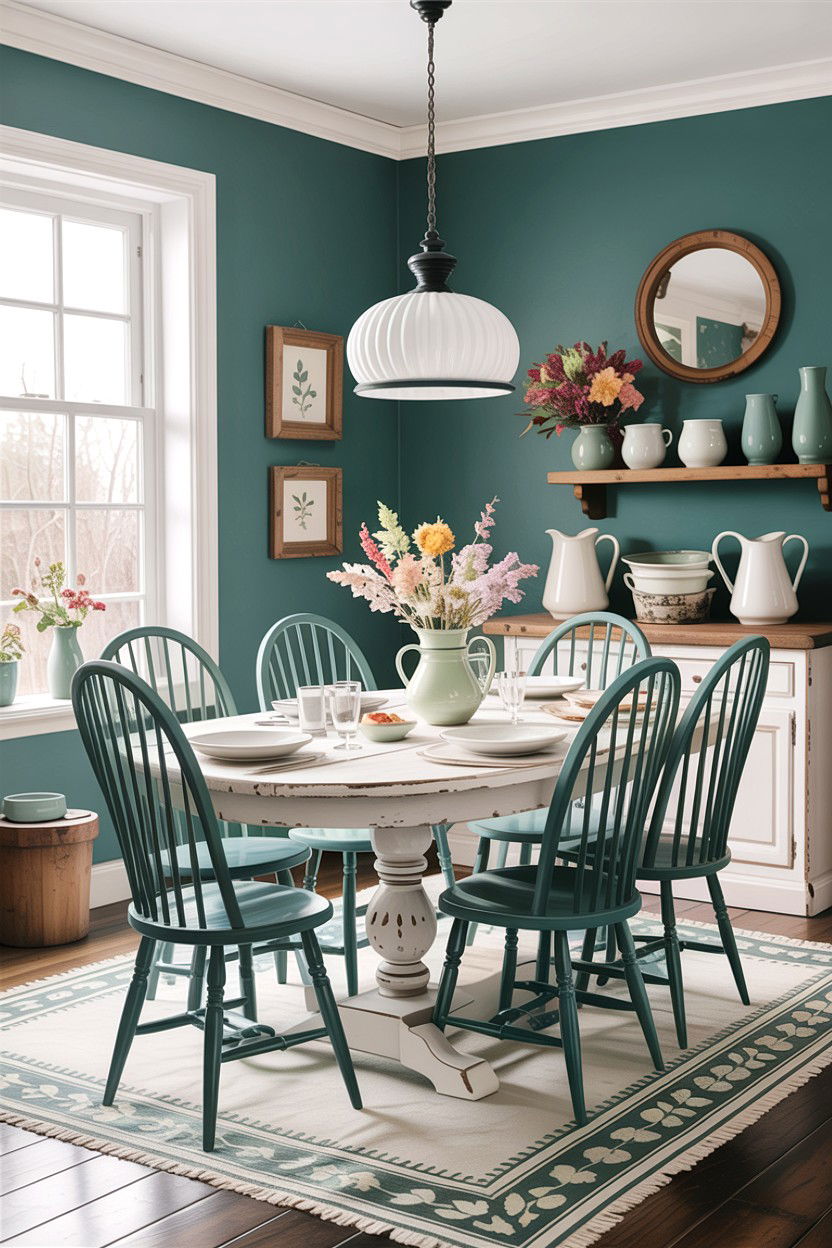 Teal Farmhouse Dining Room - 30 teal dining room decor ideas