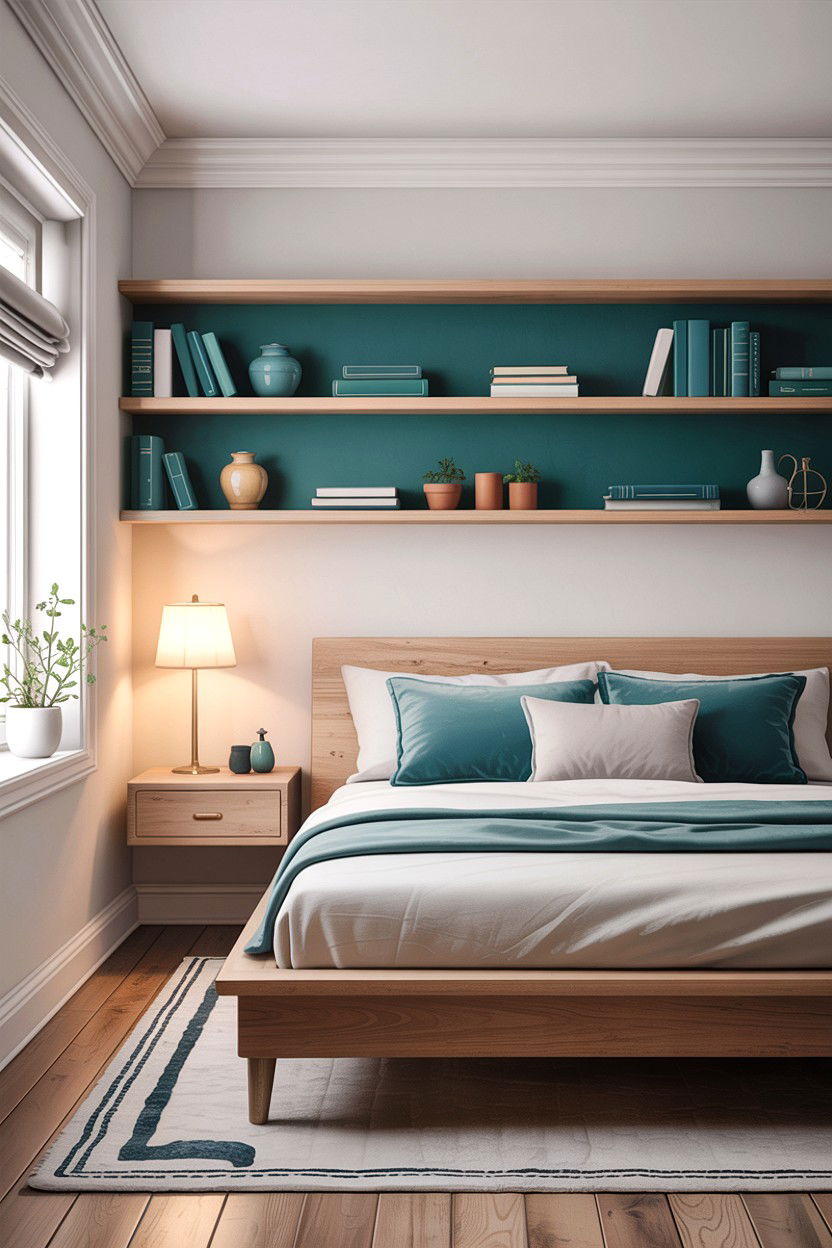 Teal Floating Shelves Scandinavian Bedroom - 30 scandinavian teal bedroom ideas