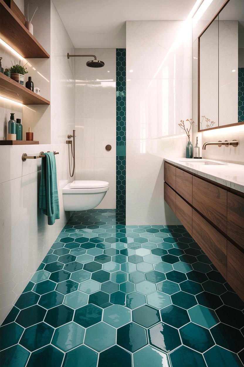 Teal Floor Tile - 30 teal bathroom decor ideas