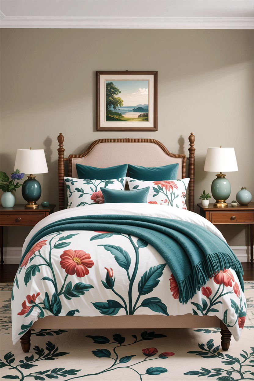 Teal Floral Bedding - 30 traditional teal bedroom ideas