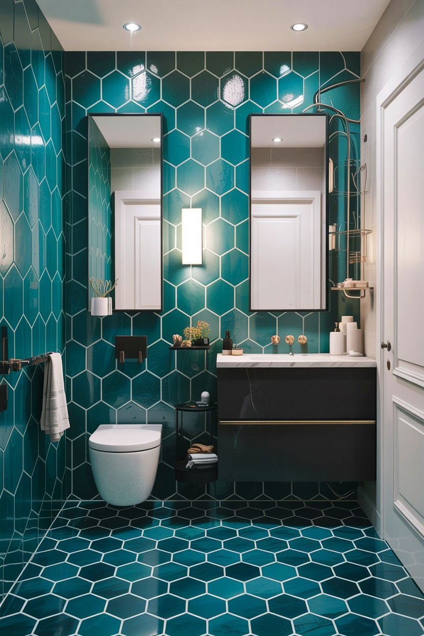 Teal Geometric Tile Bathroom - 30 teal bathroom design ideas