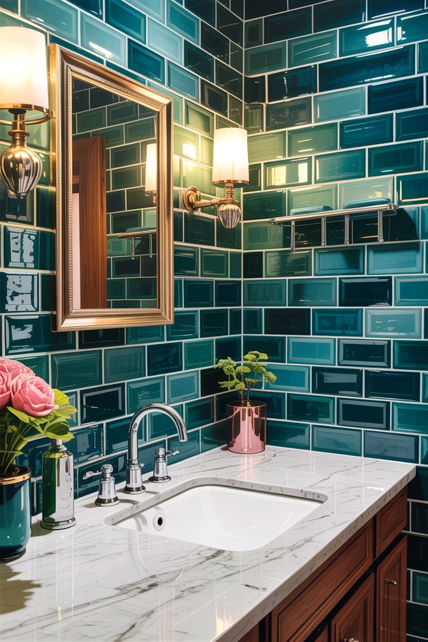 Teal Glass Subway Tile - 30 accent tile bathroom ideas