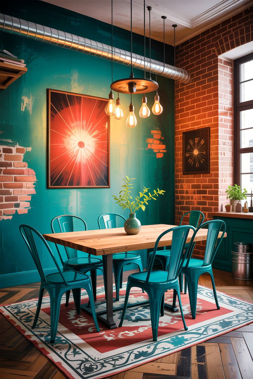 Teal Industrial Dining Room - 30 teal dining room decor ideas