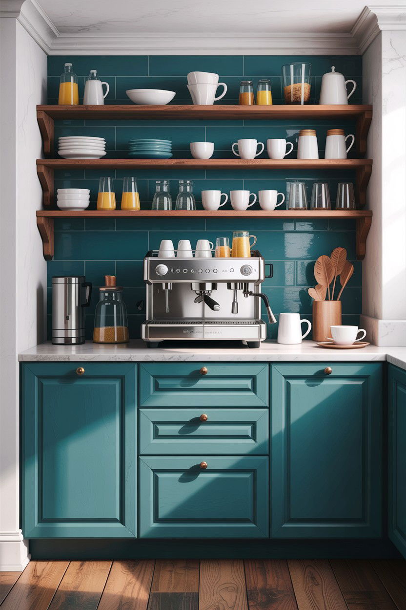 Teal Kitchen Coffee Station - 30 teal kitchen decor ideas