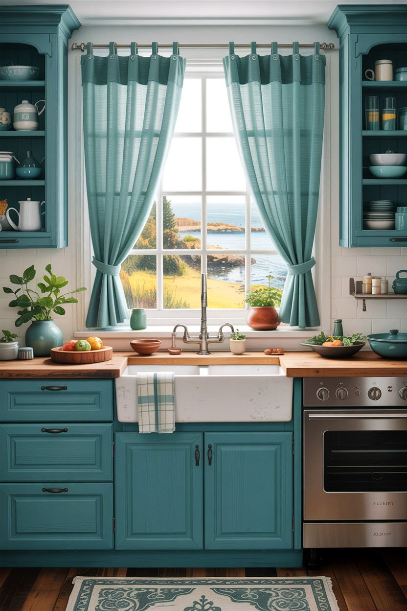 Teal Kitchen Curtains - 30 teal kitchen decor ideas