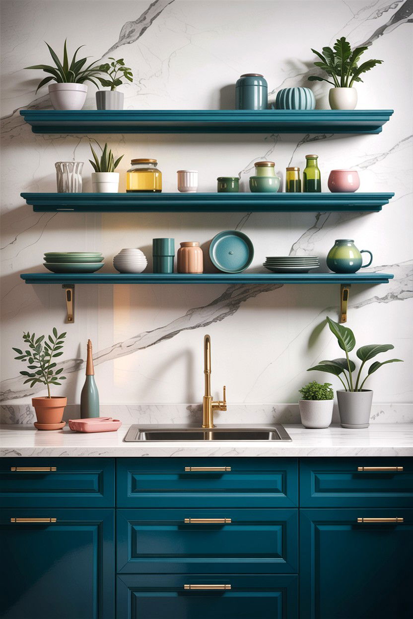 Teal Kitchen Floating Shelves - 30 teal kitchen decor ideas