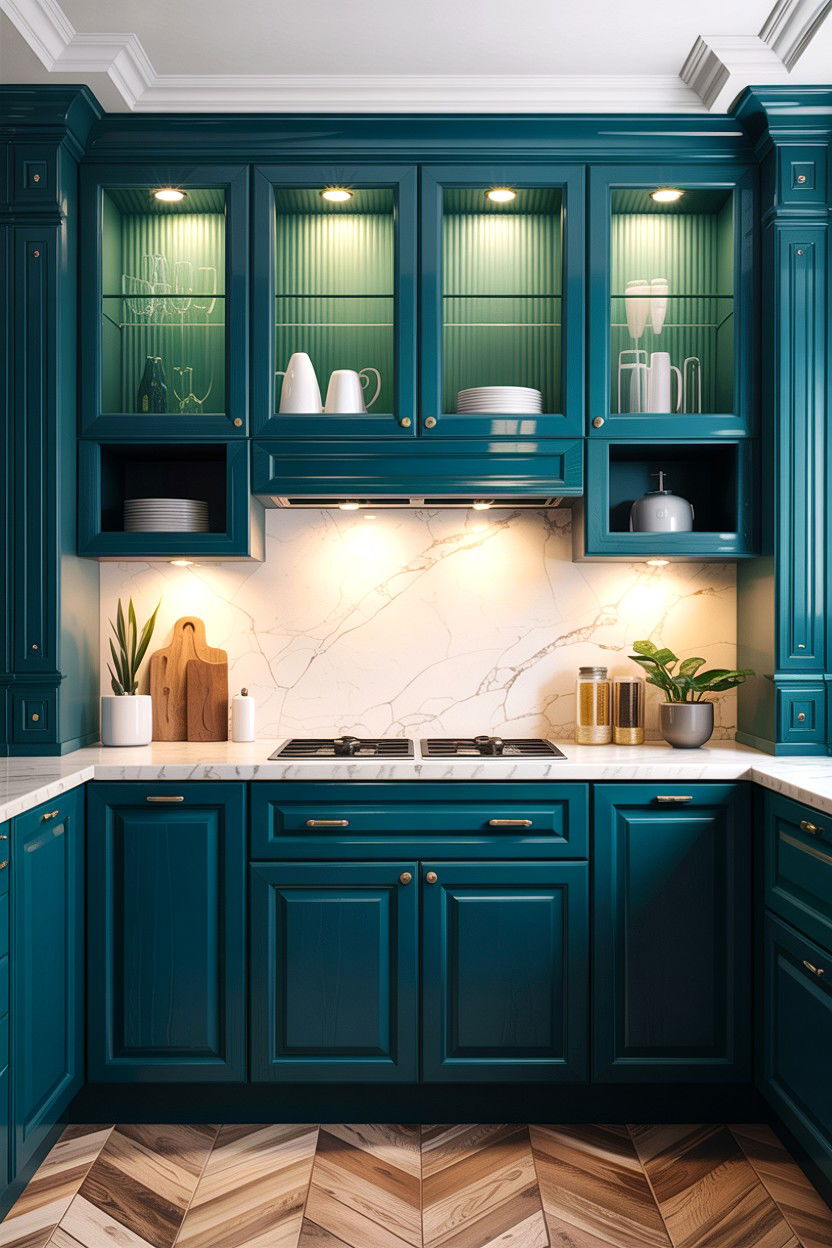 Teal Kitchen Glass Cabinets - 30 teal kitchen decor ideas
