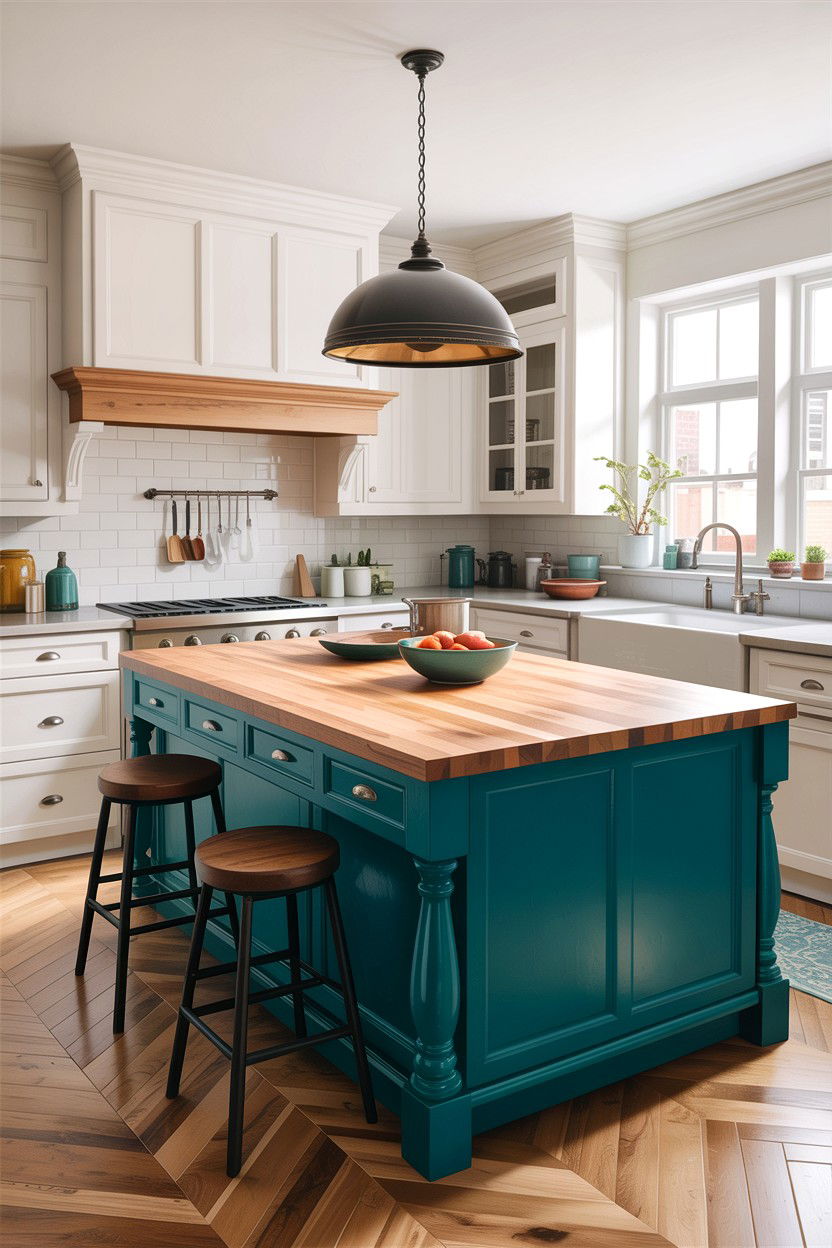 Teal Kitchen Island - 30 teal kitchen decor ideas
