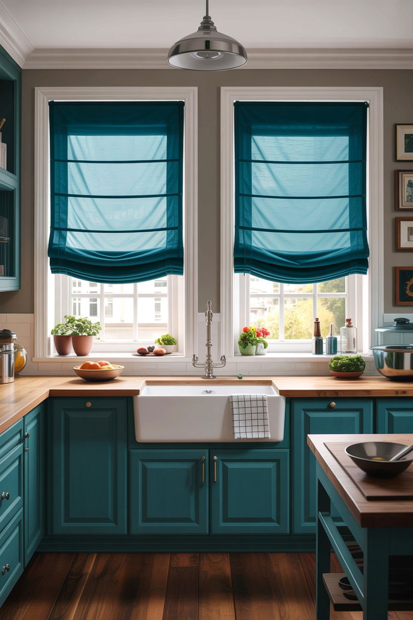 Teal Kitchen Roman Shades - 30 teal kitchen decor ideas