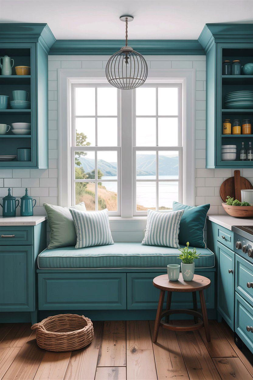 Teal Kitchen Window Seat - 30 teal kitchen decor ideas