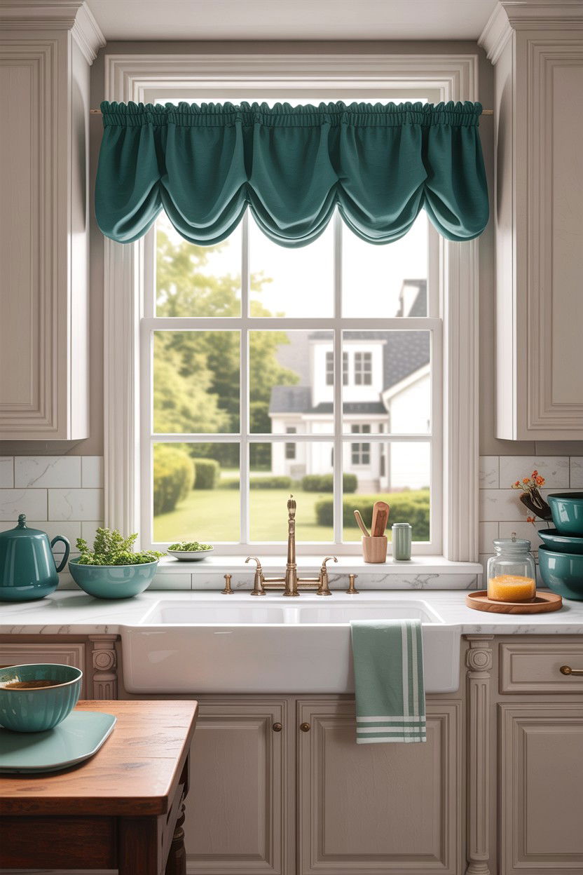 Teal Kitchen Window Valance - 30 teal kitchen decor ideas