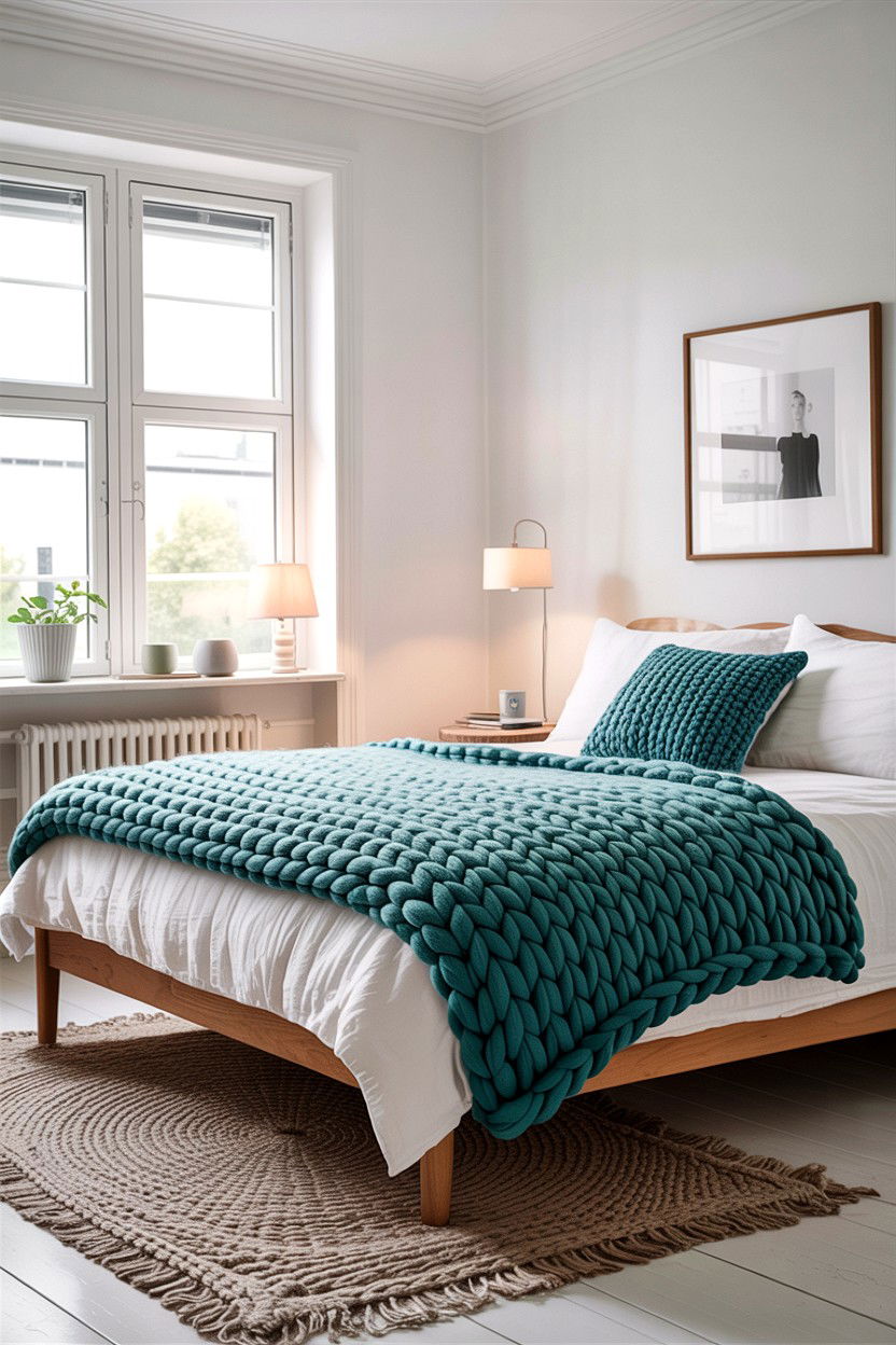 Teal Knit Blanket Scandinavian Bedroom - 30 scandinavian teal bedroom ideas