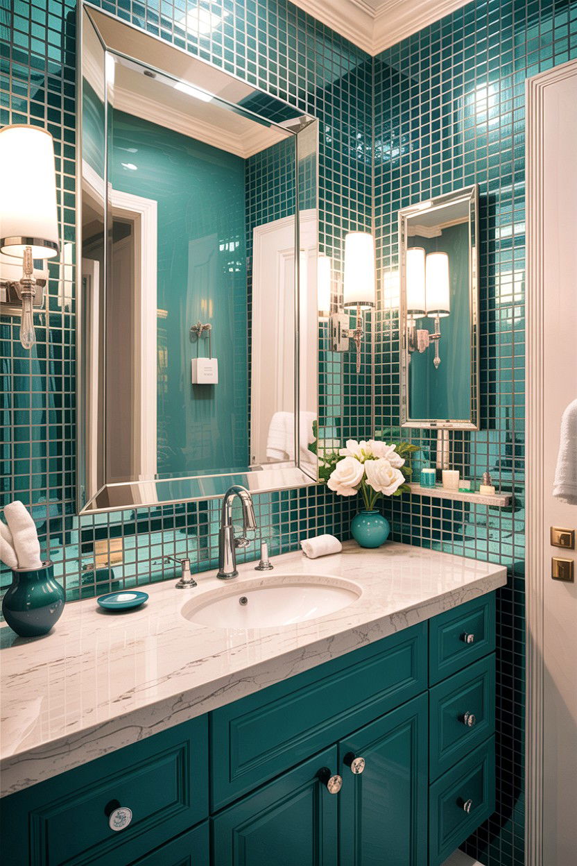 Teal Mosaic Tile Backsplash Bathroom - 30 teal and white bathroom ideas