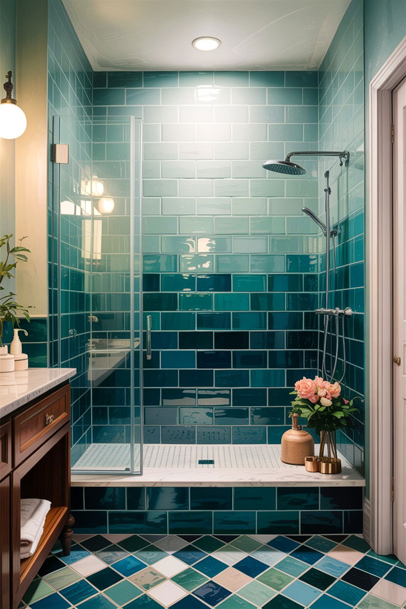 Teal Ombre Tile Bathroom - 30 teal bathroom design ideas