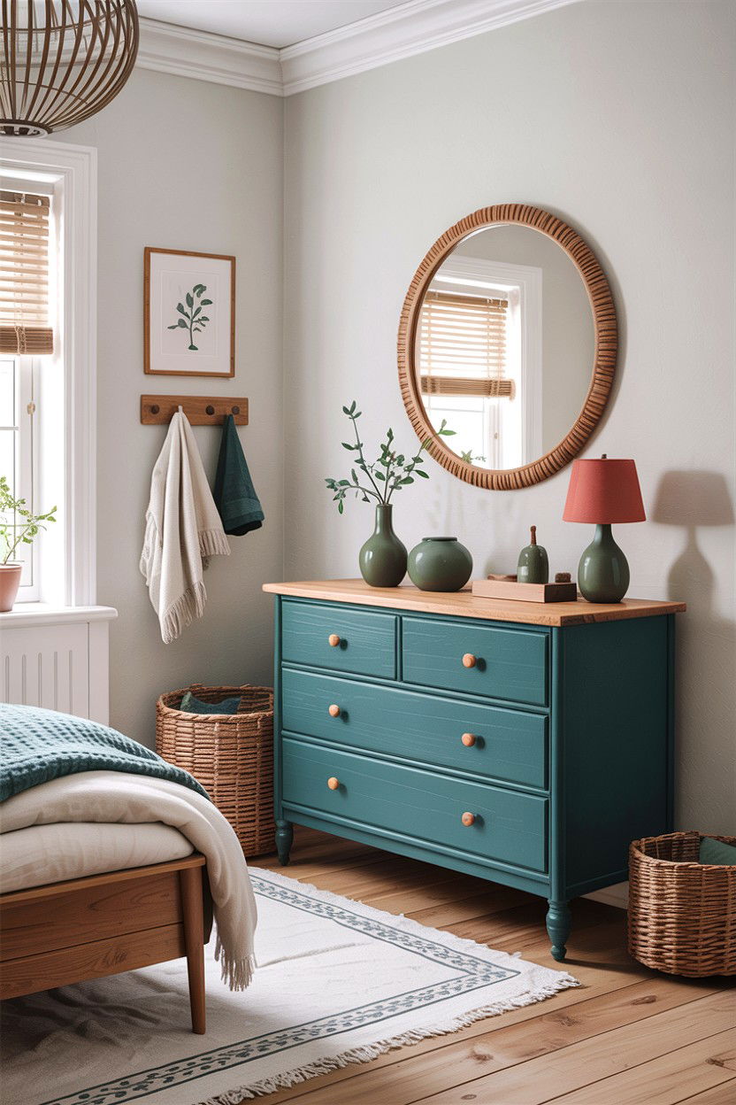 Teal Painted Dresser Scandinavian Bedroom - 30 scandinavian teal bedroom ideas