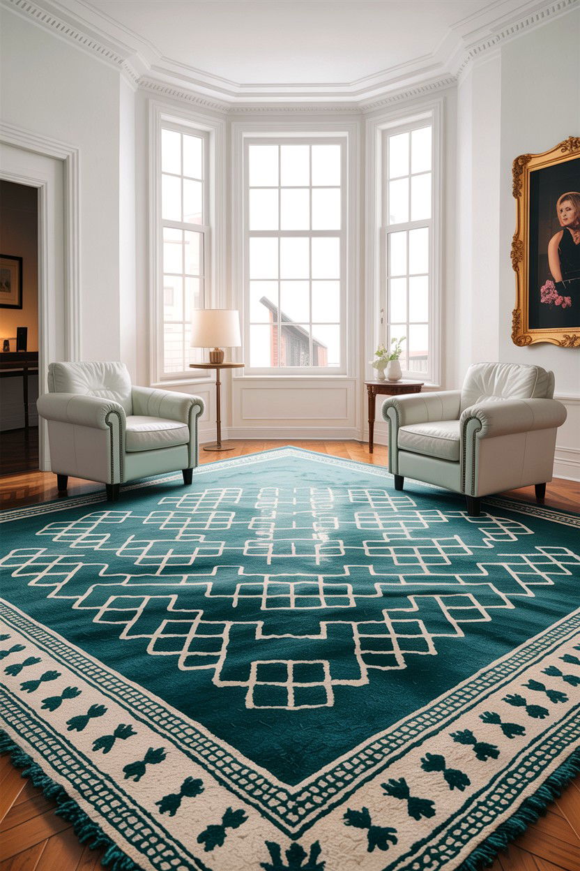 Teal Patterned Rug White Living Room - 30 teal and white living room ideas