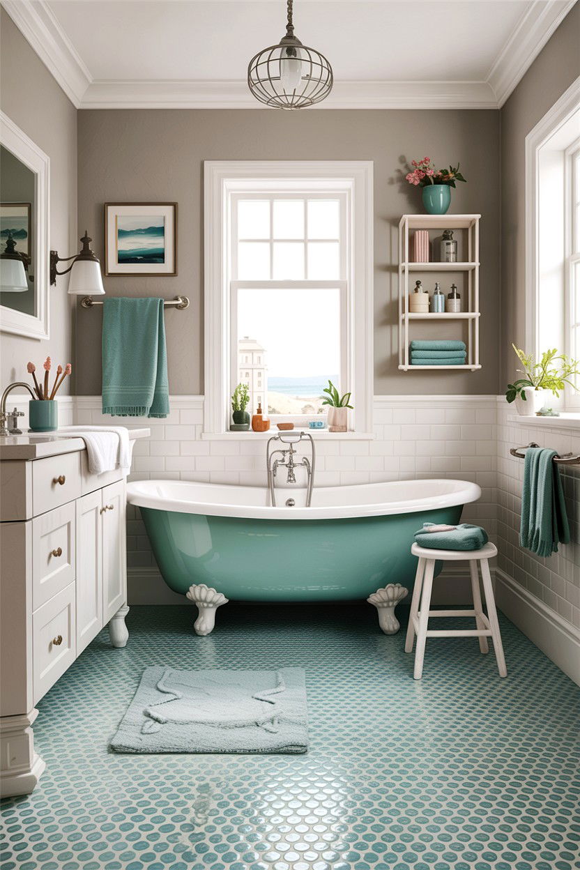 Teal Penny Tile Bathroom Floor - 30 teal and white bathroom ideas