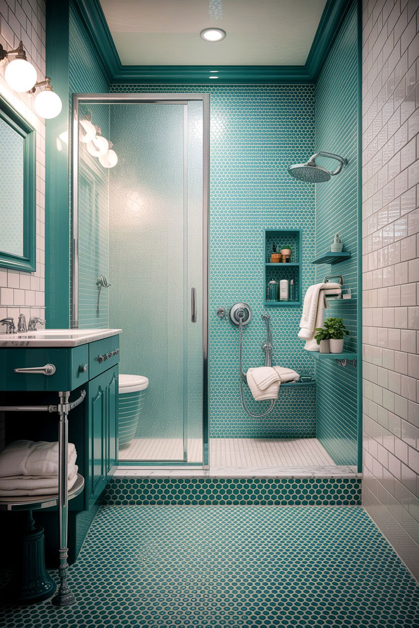 Teal Penny Tile Bathroom - 30 teal bathroom design ideas