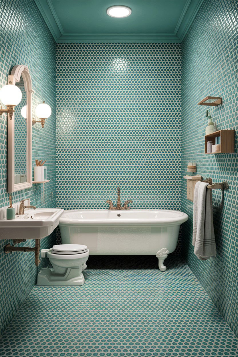 Teal Penny Tile - 30 teal bathroom decor ideas