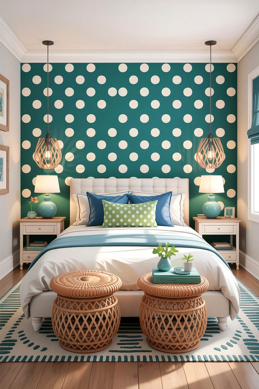 Teal Polka Dot Accent Wall - 30 bedroom polka dot walls