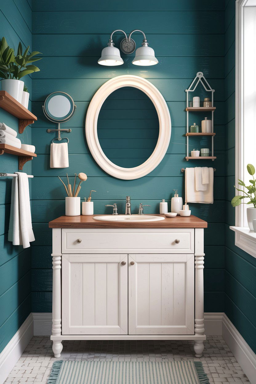 Teal Shiplap Bathroom Wall - 30 teal and white bathroom ideas