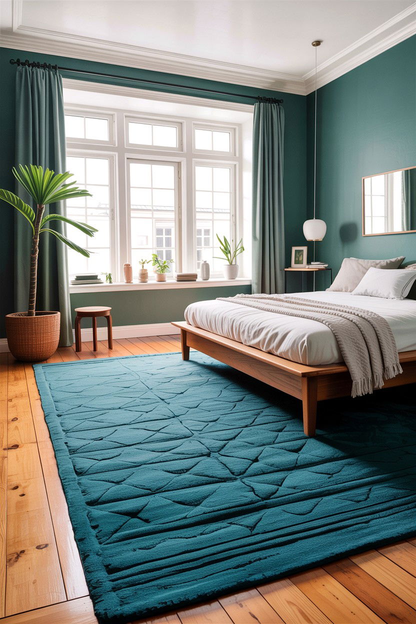 Teal Textured Rug Scandinavian Bedroom - 30 scandinavian teal bedroom ideas