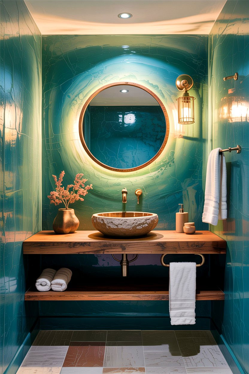 Teal Textured Wall Bathroom - 30 teal bathroom design ideas