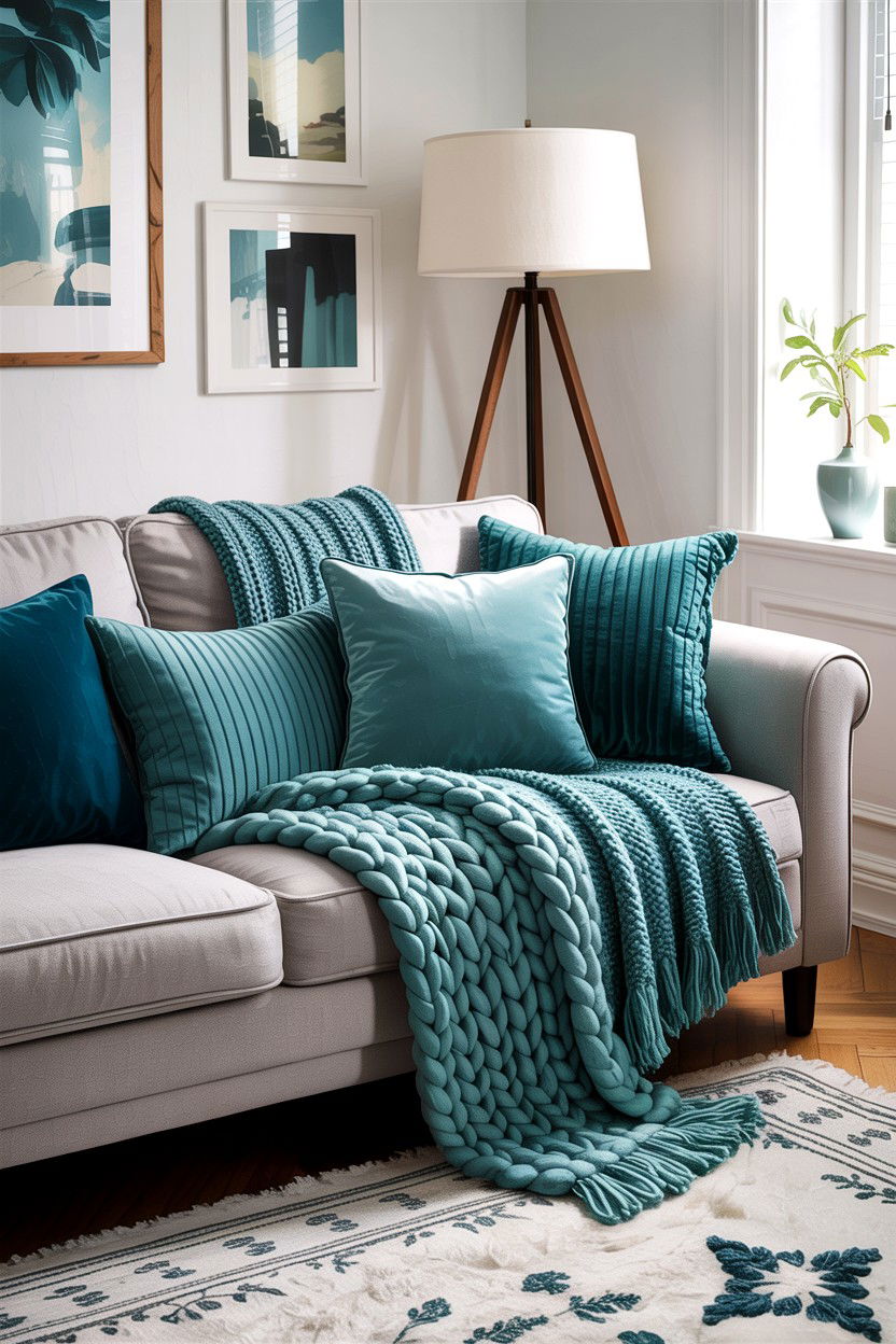 Teal Throw Pillows And Blankets - 30 teal living room decor ideas
