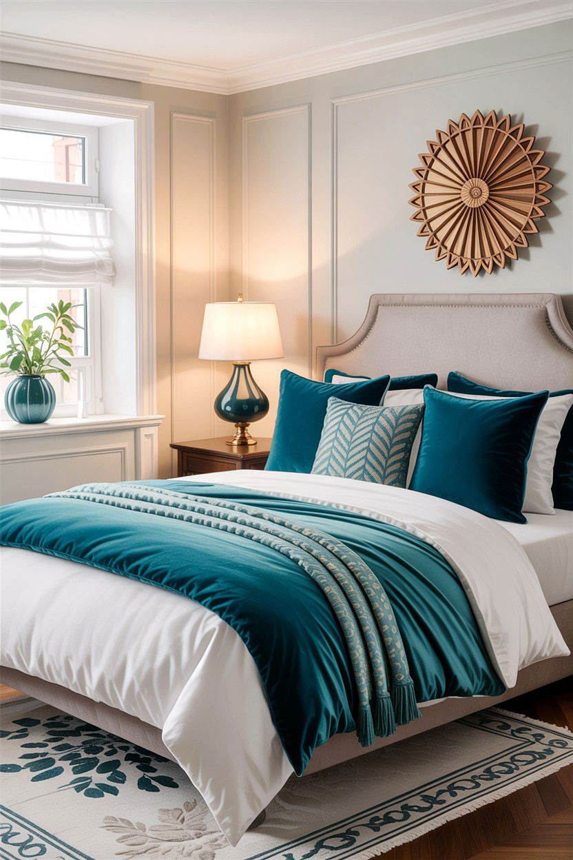 Teal Throw Pillows - 30 traditional teal bedroom ideas