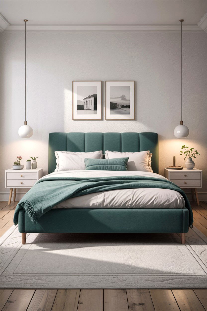 Teal Upholstered Bed Scandinavian Bedroom - 30 scandinavian teal bedroom ideas